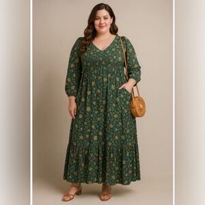 Torrid Green Floral Long Sleeve Dress